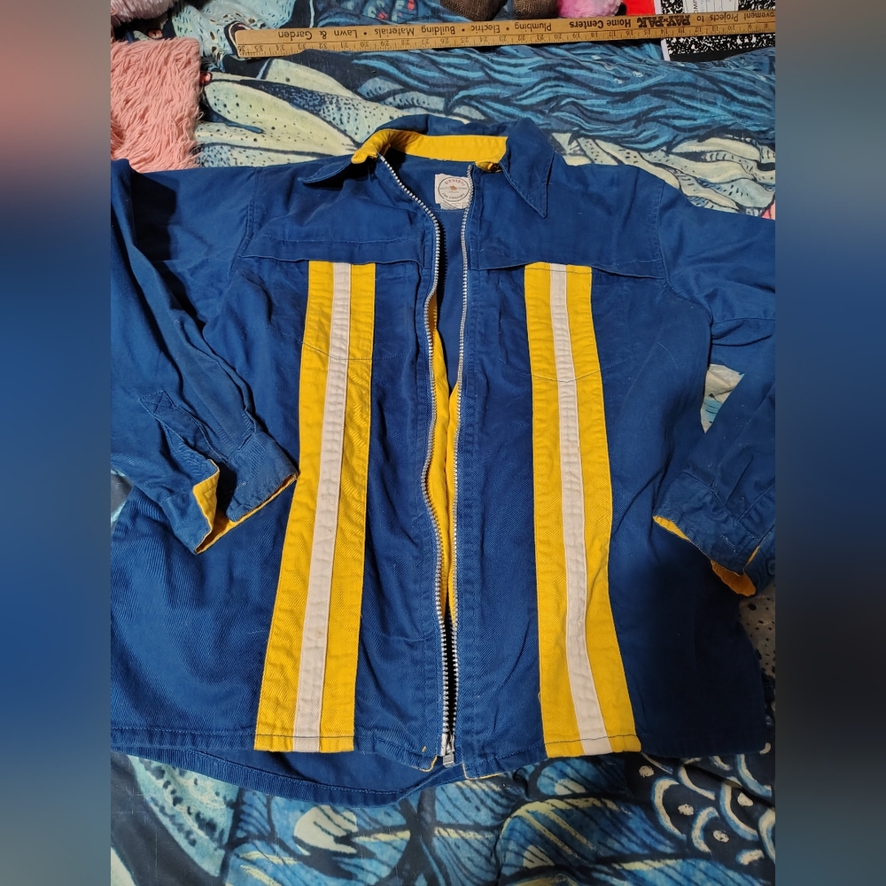 RESIST Vintage HeavyCotton Zip Up Blue Yellow Striped Jacket/SZ L/90s Y2K Unisex - Picture 10 of 16